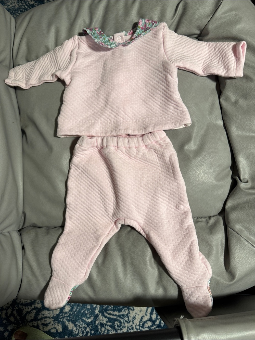 Jacadi Light Pink Quilted Baby Set with Floral Trim
